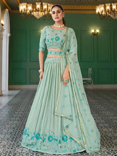 Sea Green Sequince Embroidered Work Umbrella Lehenga Choli Design ...