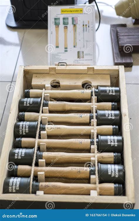 World War II Fragmentation Grenades Stacked in a Military Box. Gun Shop ...