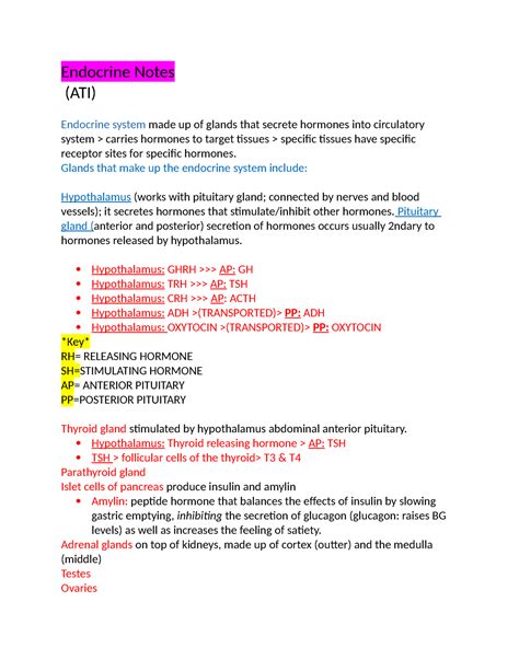 Endocrine Notes - Endocrine Notes (ATI) Endocrine system made up of ...
