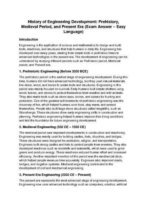 History of Engineering Development: Prehistoric to Present (Exam) - Studocu