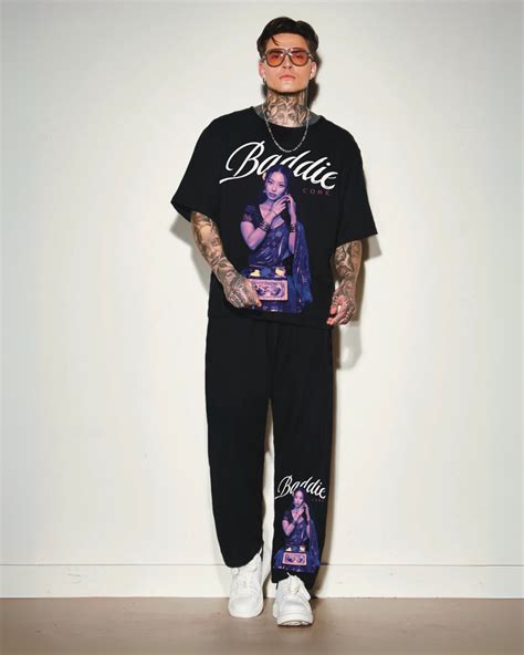 Black Oversized 'Baddie Core' Cord Set. T-Shirt and Joggers with Desi ...