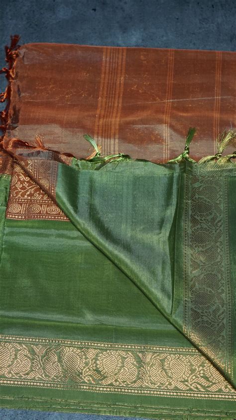 Vazhai Naaru Pattu Saree Vanasingaram Green - Orange – Charvi Boutique