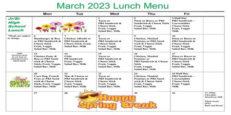 March 2023 Breakfast and Lunch Menus | Marion Public Schools
