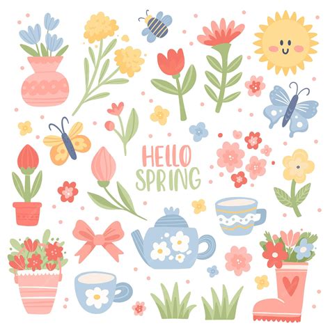 Premium Vector | Cute Spring Clipart Stickers