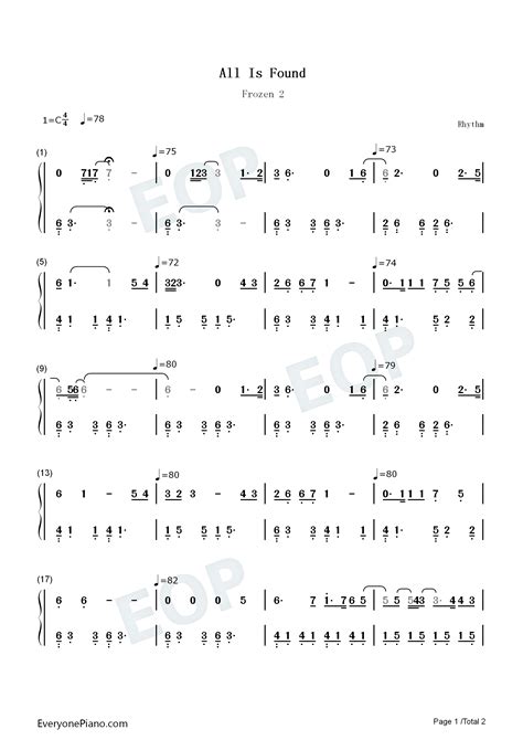 All Is Found-冰雪奇缘2-Frozen 2-回忆之河双手简谱预览1-钢琴谱文件（五线谱、双手简谱、数字谱、Midi、PDF）免费下载