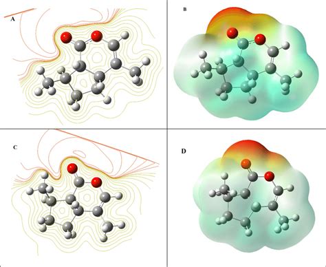 Electrostatic potential contour map (A, C) and molecular electrostatic... | Download Scientific ...