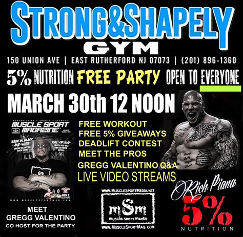 Strong & Shapely Gym March 30 Gregg Valentino 5% Nutrition | Latest ...