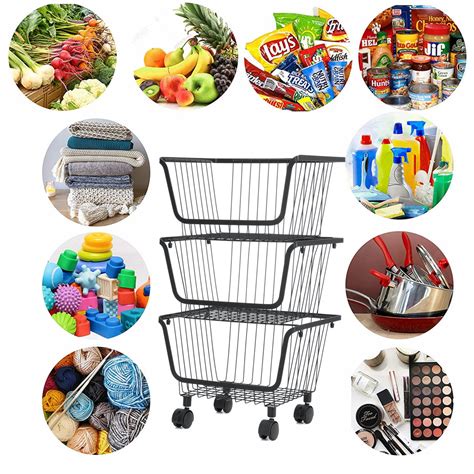 Buy OUSGAR Rolling Stackable Baskets, Wire Storage Organizer Basket ...