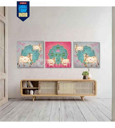 Buy Indian Pastel Krishna Cow Pichwai Painting Wall Painting (Set of 3 ...