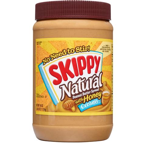SKIPPY Natural Creamy Peanut Butter with Honey, 6G Protein, 40oz Jar ...