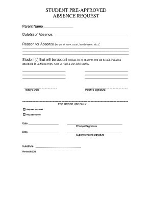Fillable Online Pre-Approved Absence Request Fax Email Print - pdfFiller