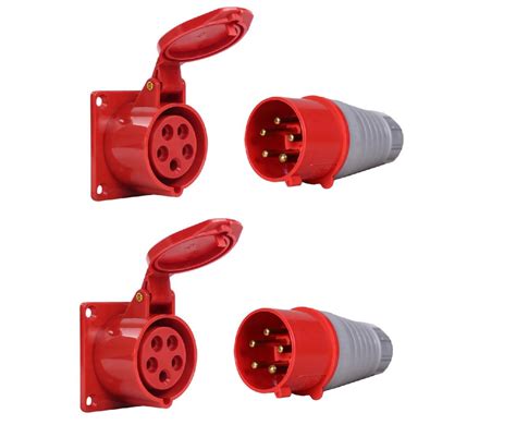 DECENT AIR SYSTEM® 32A 5Pin 3 Phase IP44 Industrial Panel Mount Plug ...