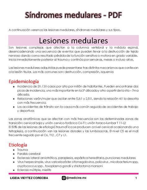 Síndromes Medulares: Lesiones y Clasificación - PDF AAAAA - Studocu
