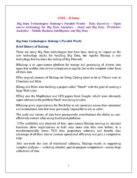 BDA UNIT II Notes - UNIT – II Notes Big Data Technologies: Hadoop’s ...