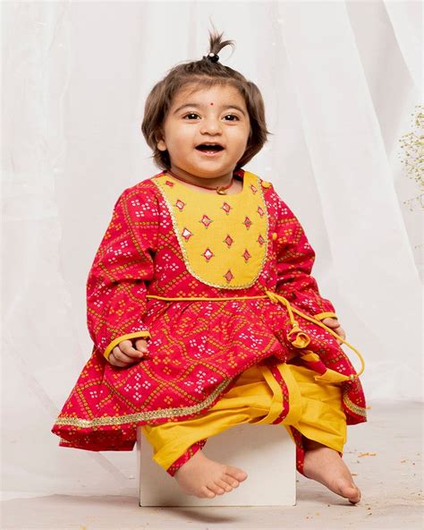 Pre-Order: Baby Girl Angrakha Set Printed Bandhani - Pink– Peonyy Kids