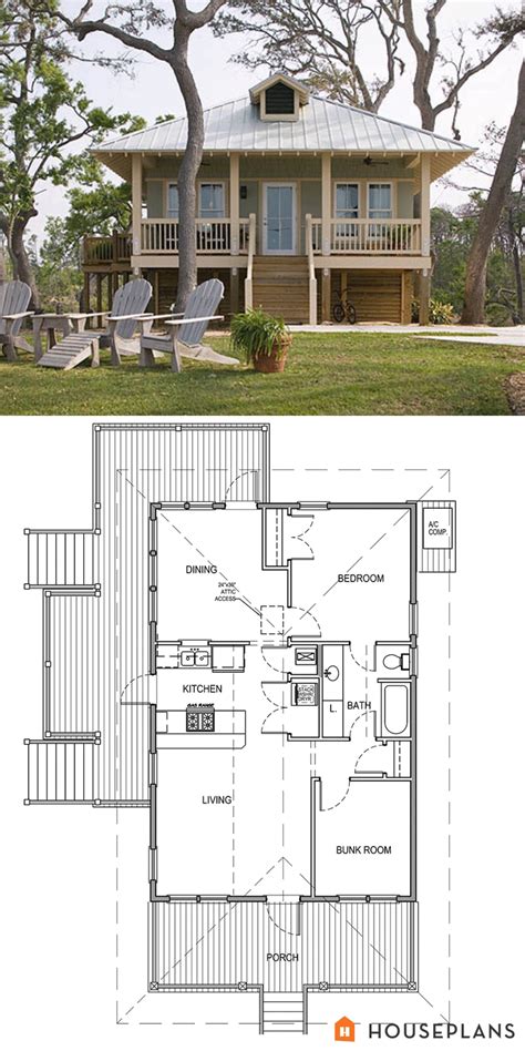 Beach Style House Plan - 2 Beds 1 Baths 869 Sq/Ft Plan #536-2 | Coastal ...