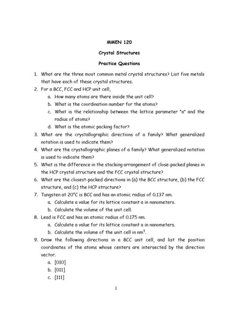 Image result for Material Engineering Crystal Structure Exam Question