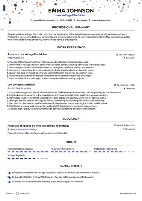 10+ Low Voltage Electrician Resume Samples & Templates for 2025