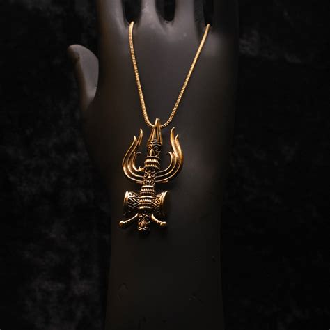 Trishula Necklace – Brass Trident Pendant on 18" Chain | Crystal Heal