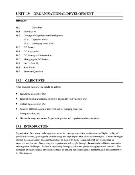 Organisational development - 2 Objectives of OD 19.2 Underlying Values ...