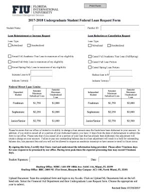 Fillable Online 2017-2018 Undergraduate Student Federal Loan Request ...
