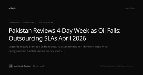 Pakistan Reviews 4-Day Week as Oil Falls: Outsourcing SLAs April 2026 ...