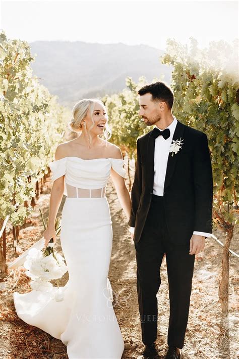 Pleated Neck Sheer Waist Satin Destination Bridal Dress - VQ