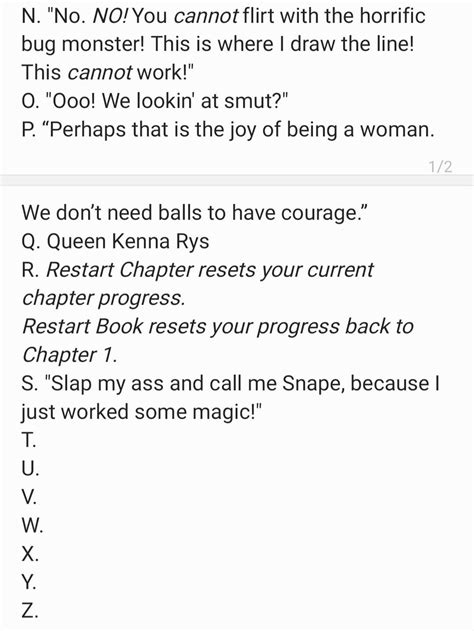 S is for "'Slap my ass and call me Snape, because I just worked some magic!'" What does T stand ...