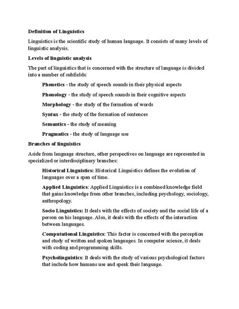 Definition of Linguistics - Definition of Linguistics Linguistics is ...