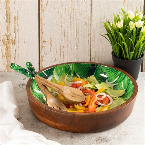 Wooden Serving & Decor Bowl with Spoon & Fork | Medium Size – Metalsmith