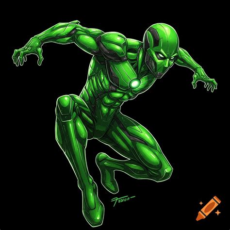 Green and black superhero suit on Craiyon
