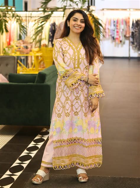 Mulmul Cotton Printed Poema Pink Kurta With Mulmul Cotton Poema Pink P