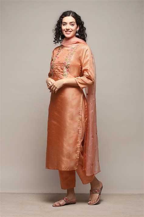 Peach Silk Blend Unstitched Suit Set