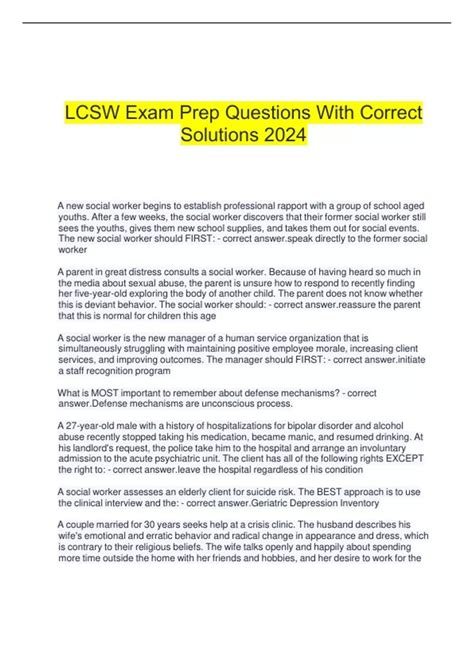 LCSW Exam Prep Questions With Correct Solutions 2024 - LCSW - Stuvia US