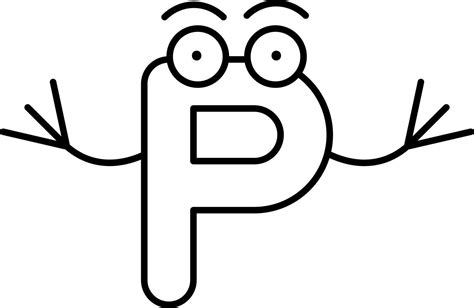 Capital Letter P Alphabet Cartoon Icon in Black Outline. 24194659 ...