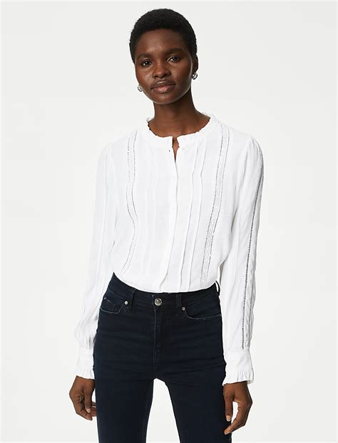 Buy Broderie Frill Detail Blouse at Marks & Spencer