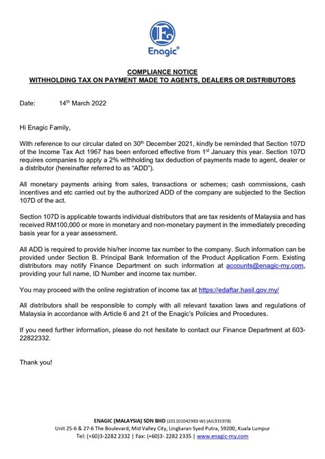 Compliance NOTICE | Withholding Tax on Payment Made to Agents, Dealers ...