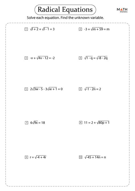 Image result for Solving Radical Equations Worksheet