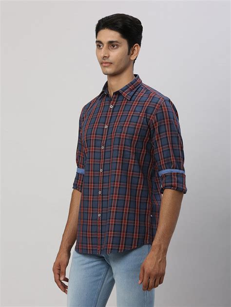 Parx Men Blue Checkered Slim Fit Cotton Casual Shirt – MyRaymond