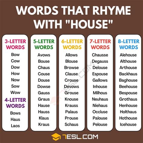 415 Cool Examples of Words that Rhyme with House • 7ESL