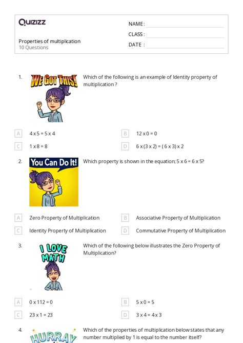 50+ Properties of Multiplication worksheets for 6th Class on Quizizz ...