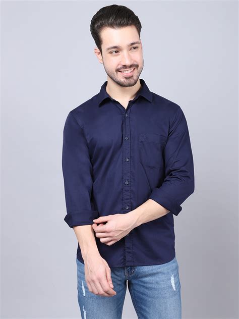 Men's Navy Blue Casual Plain Full Sleeve Shirt – Cantabil
