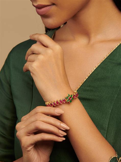 22K Gold Plated Ruby Studded Bangle – Curio Cottage