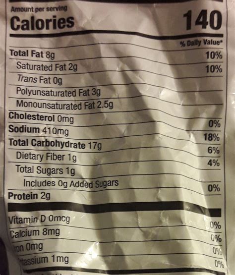 Takis Fuego Nutrition Label