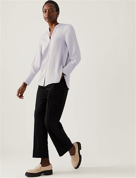 Buy Satin V-Neck Long Sleeve Popover Blouse at Marks & Spencer