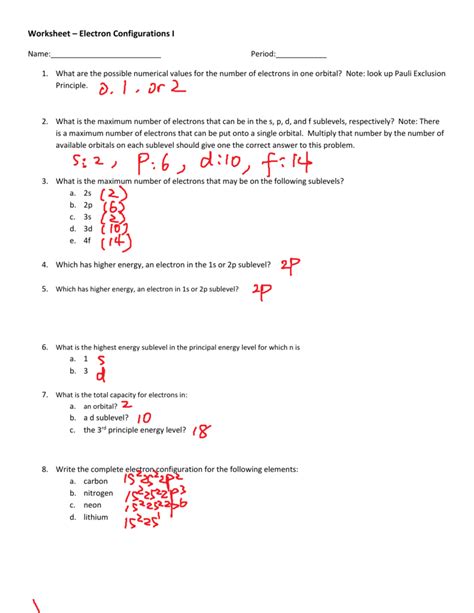Image result for Electron Configuration Worksheet Answer Key