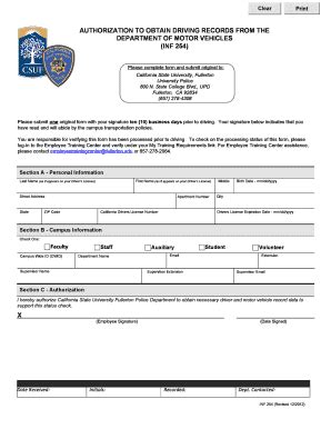 Fillable Online Clear Print AUTHORIZATION TO OBTAIN DRIVING RECORDS ...
