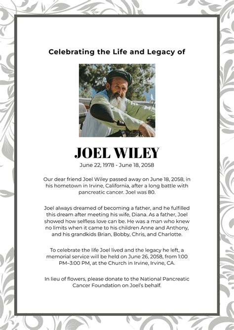 Free Obituary Card Templates, Editable and Printable