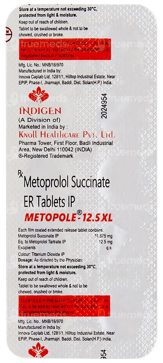 Metopole 12.5 Xl Tablet 10: Uses, Side Effects, Price & Substitutes