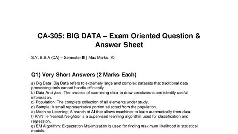 BIG DATA Exam Oriented Q&A Sheet S.Y. B.B.A (CA) Sem 70 Marks - Studocu